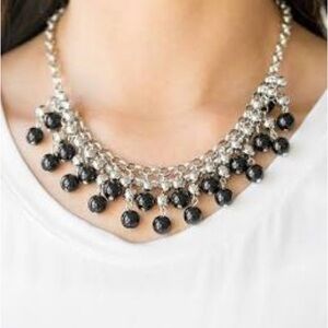 Silver and Black Multi-Tiered Bib Necklace